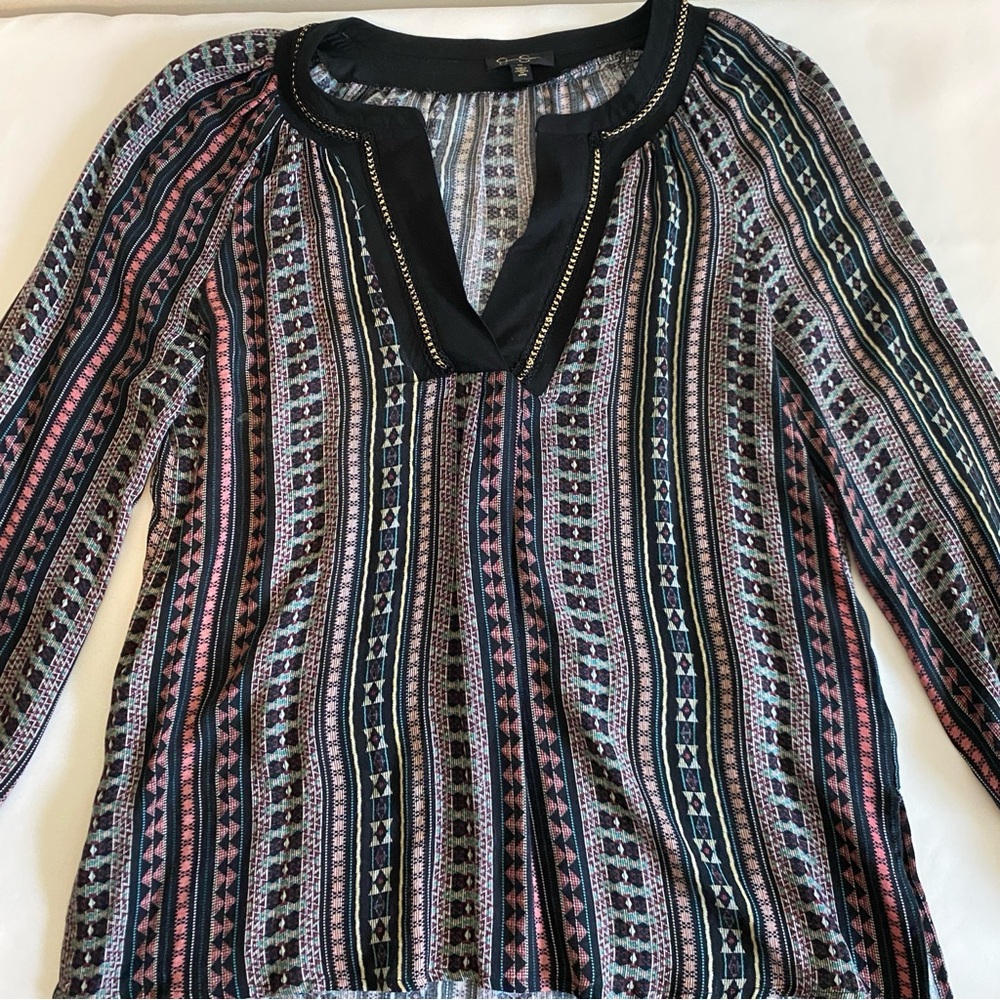 Jessica Simpson Long Sleeve Blouse with Front Opening, - Medium